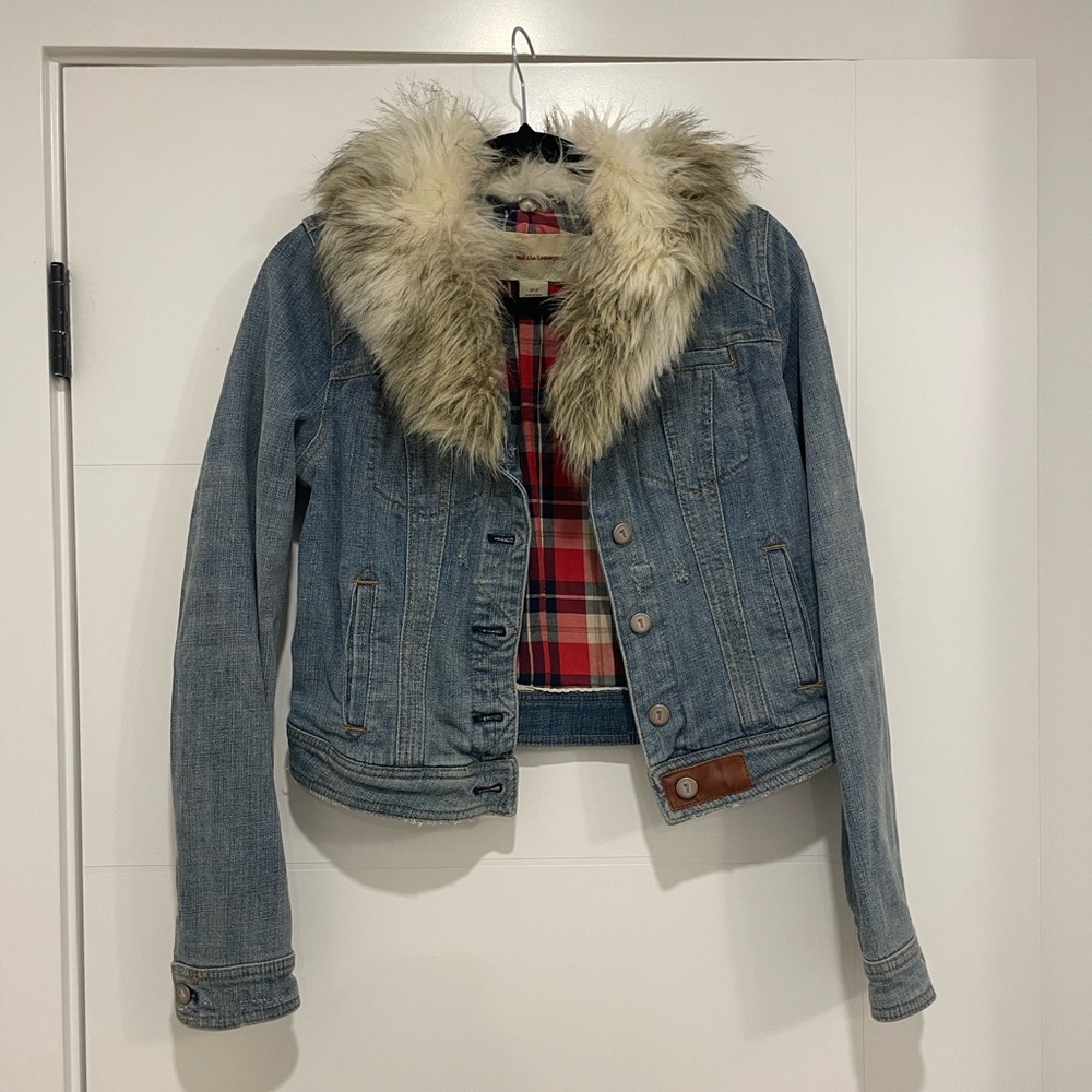 Pilcro Denim Jacket with Faux Fur Trim